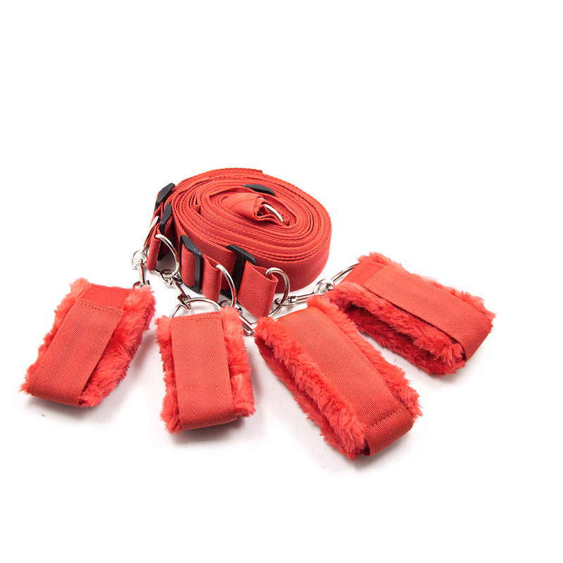 Red plush bed restraint straps