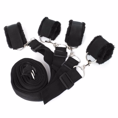Black plush bed restraint straps