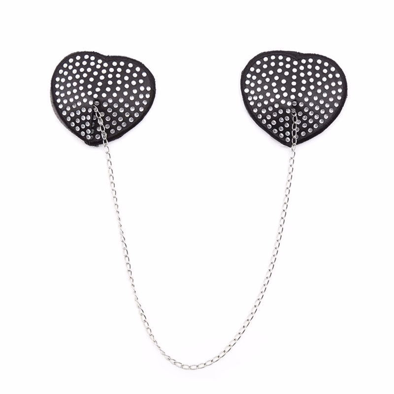 Nipple covers with sequins and diamond particles, white rhinestones