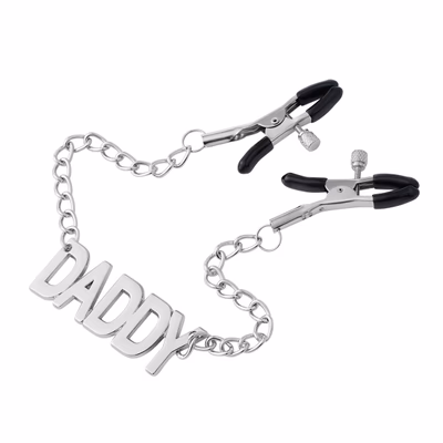 Chain nipple clamps with the letter DADDY