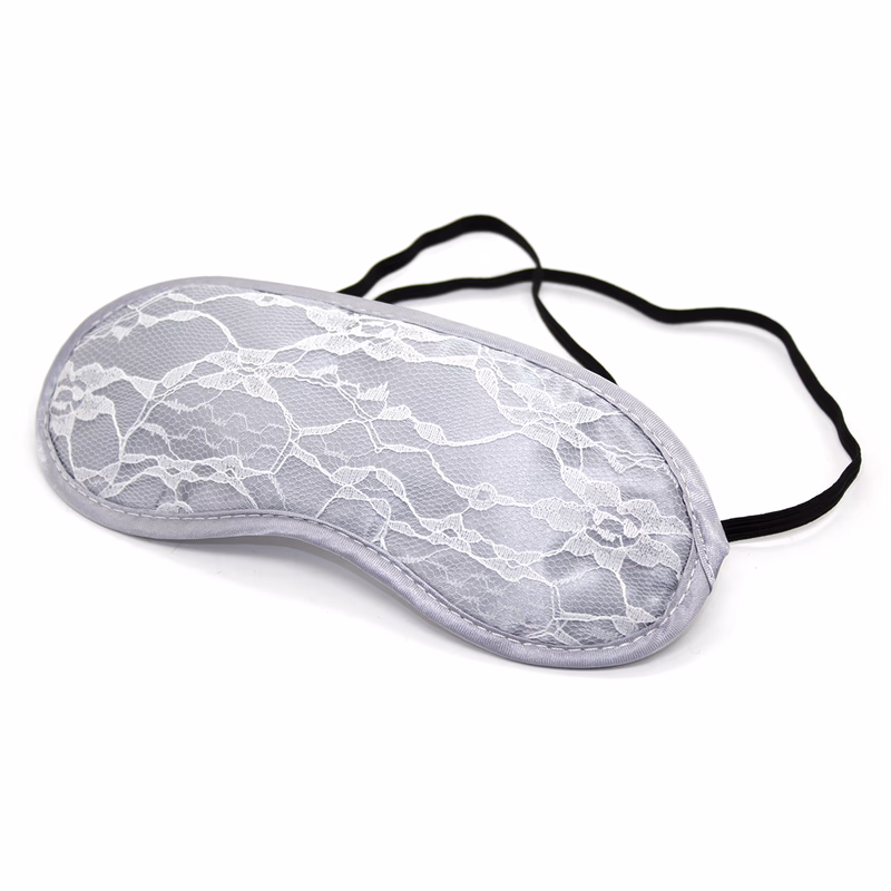 Lace satin eye mask with two elastic bands in silver