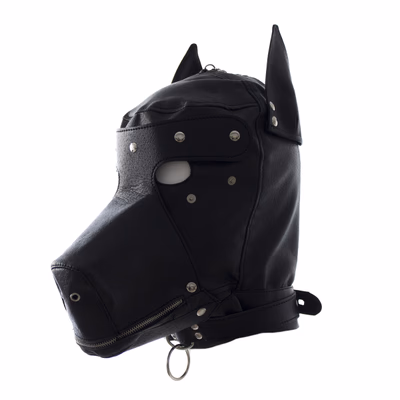 Black dog head hood with leather hood