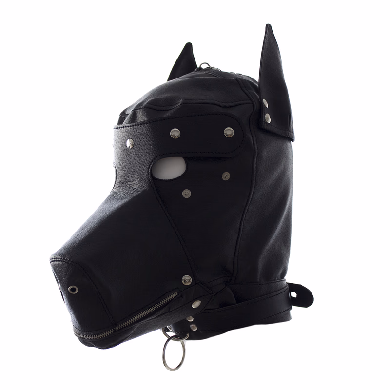 Black dog head hood with leather hood