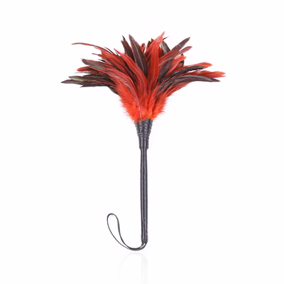 Trumpet-shaped flowers with black and red feathers