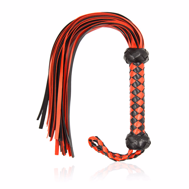 Red and black leather whip