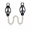 Black trefoil clip with silver chain, chest clip toy