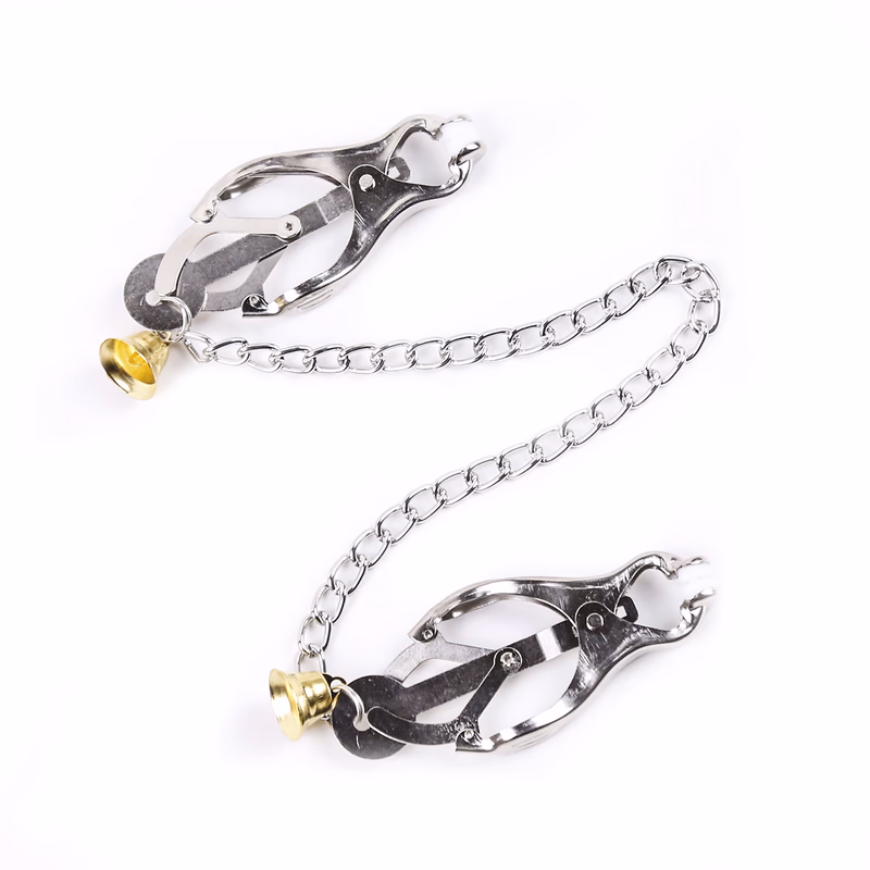 Three-leaf clip, chain with bell, all-silver breast clip toy.