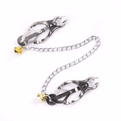 Three-leaf clip, chain with bell, all-silver breast clip toy.
