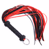 Black and red leather whip with woven handle