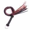 Black and red genuine leather whip with braided handle