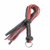 Black and red genuine leather whip with braided handle