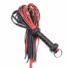 Black and red genuine leather whip with braided handle