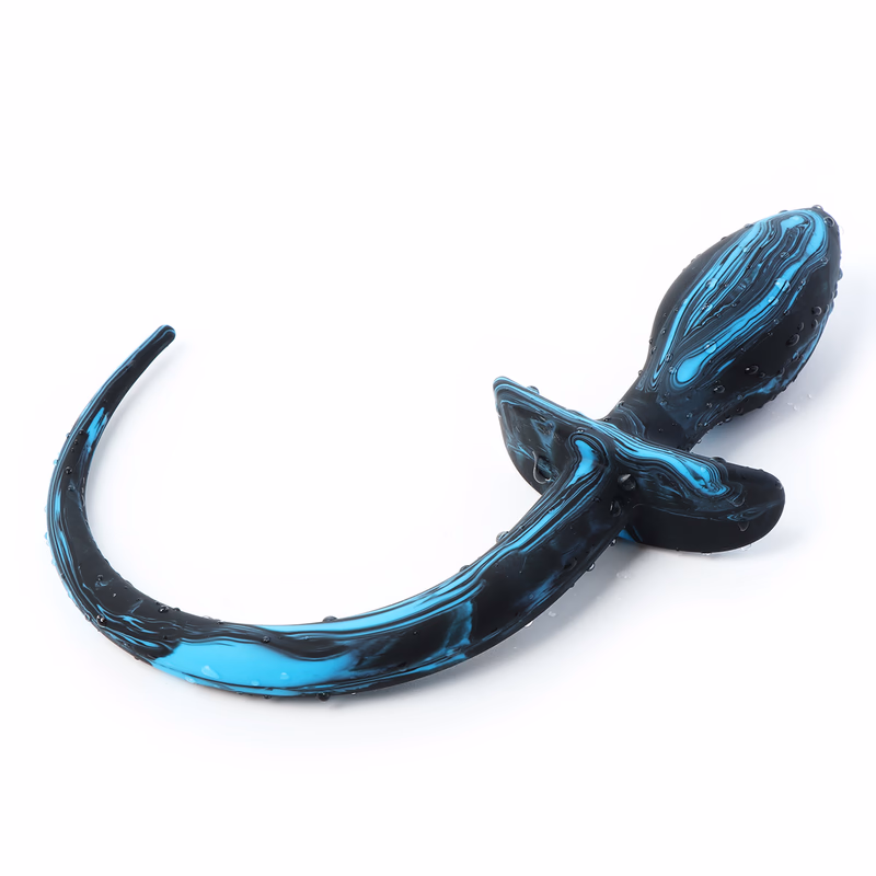 Blue-black silicone tail anal plug