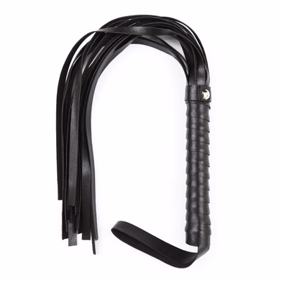 Black leather whip, narrow version, soft whiskers.