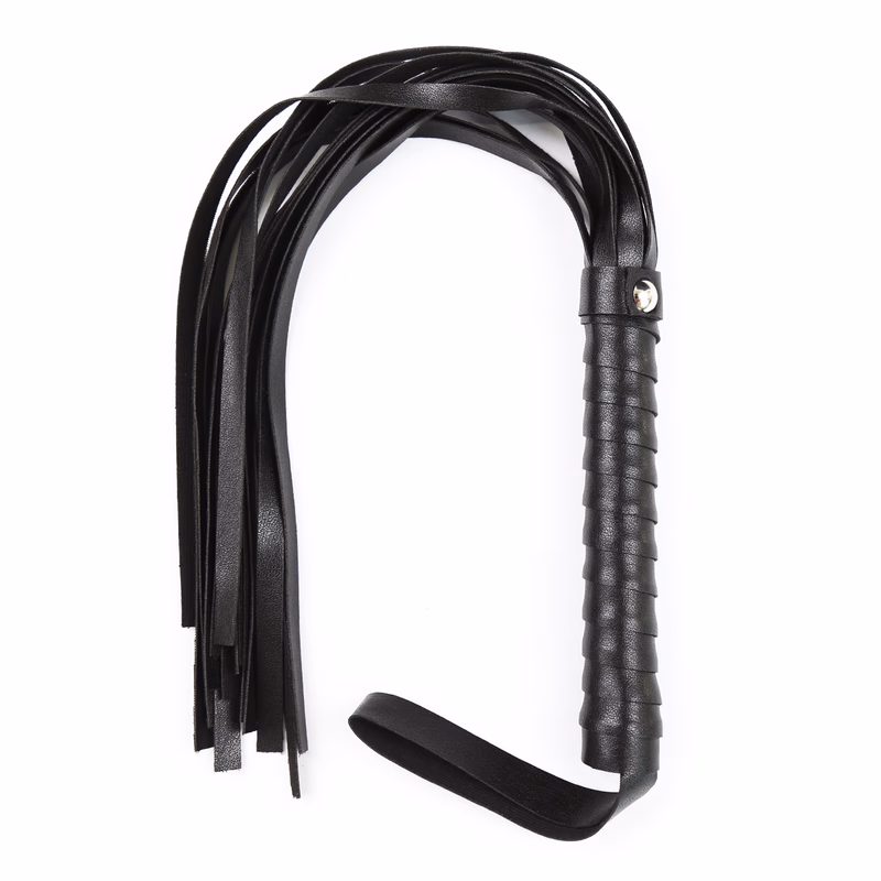 Black leather whip, narrow version, soft whiskers.