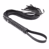 Black leather whip, narrow version, stiff whiskers.