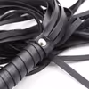 Black leather whip, narrow version, stiff whiskers.