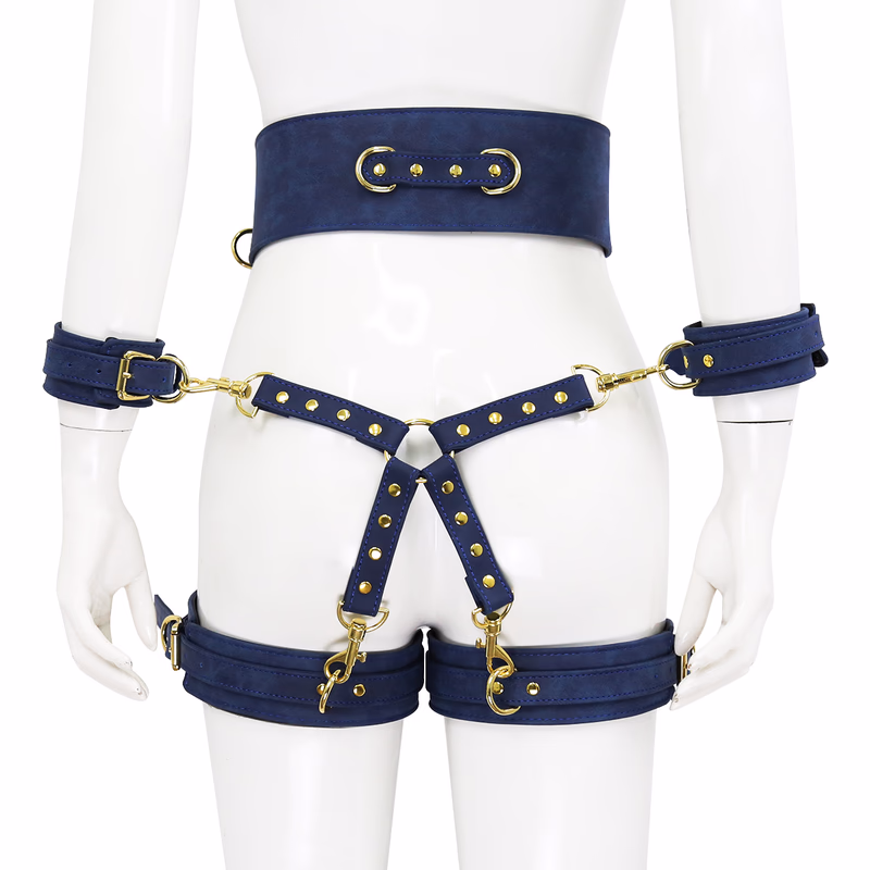 4-piece blue patterned bondage outfit