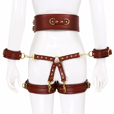 4-piece dark brown bondage outfit