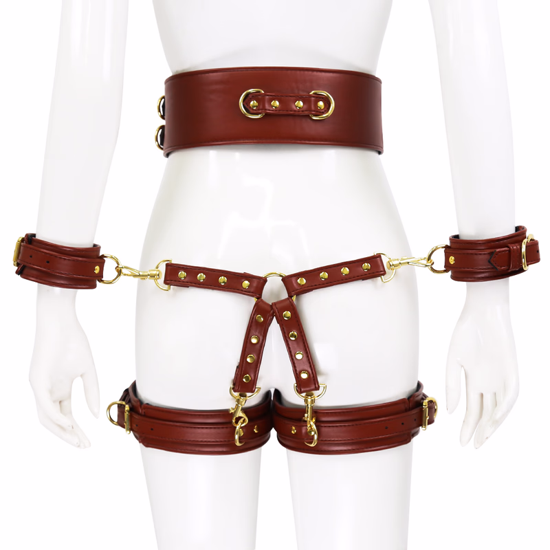 4-piece dark brown bondage outfit