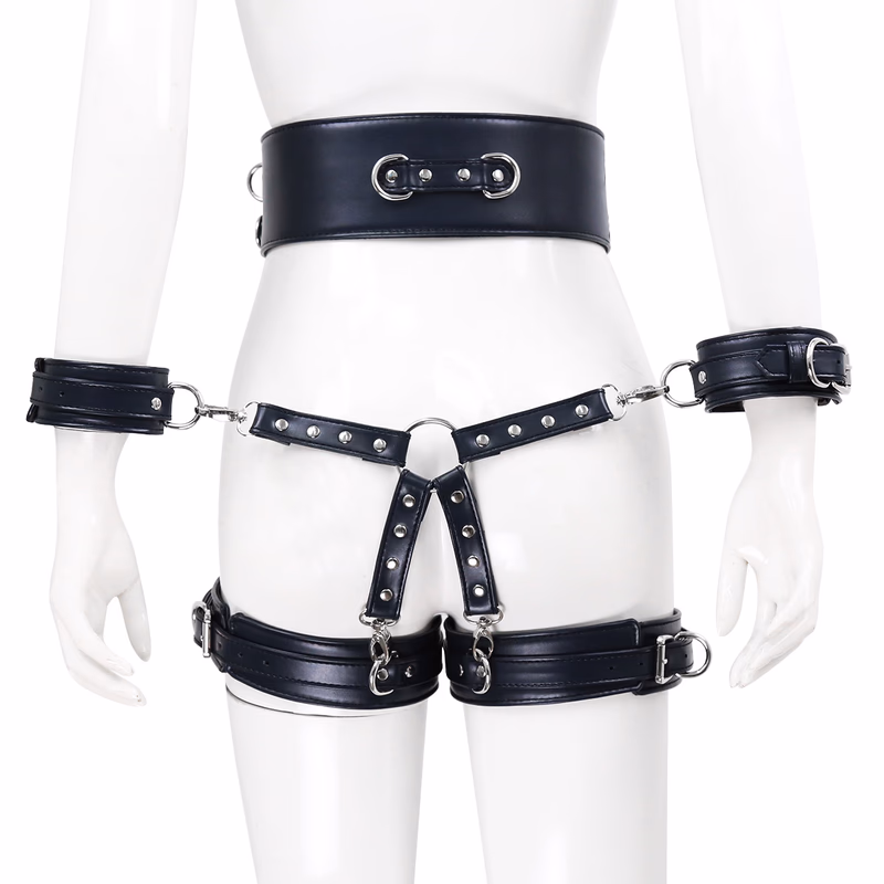 4-piece shiny blue bondage outfit