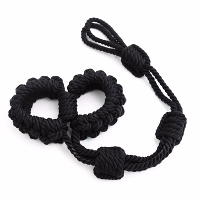Black cotton and linen rope handcuffs