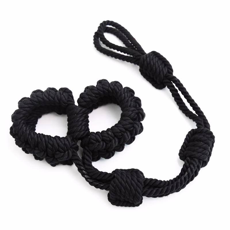 Black cotton and linen rope handcuffs