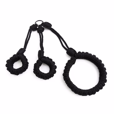 Cotton and linen rope handcuffs and neck collars, black
