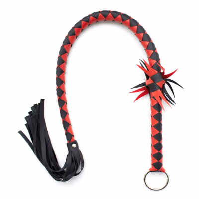 Black and red leather whip