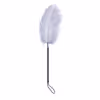 Gray ostrich feathers wrapped around a black and white handle