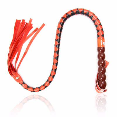 Leather gourd handle - black and red snake-shaped whip