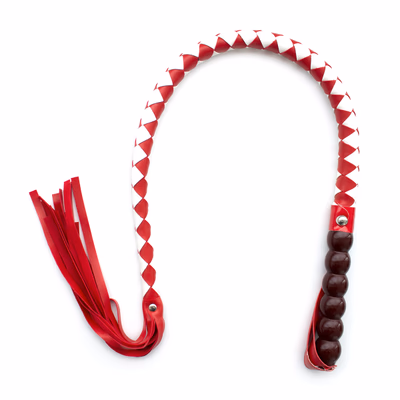 Leather gourd handle - red and white snake-shaped whip
