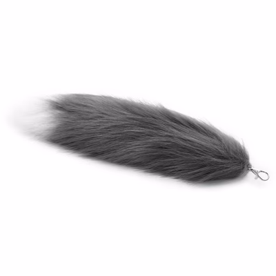 K style gray and white plush hook tail