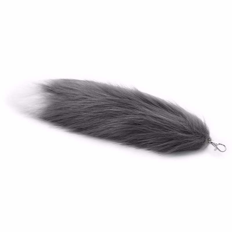 K style gray and white plush hook tail
