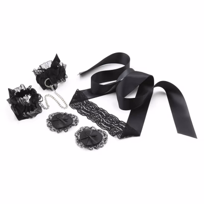 Blindfold Set, Black Lace Three-Piece Set