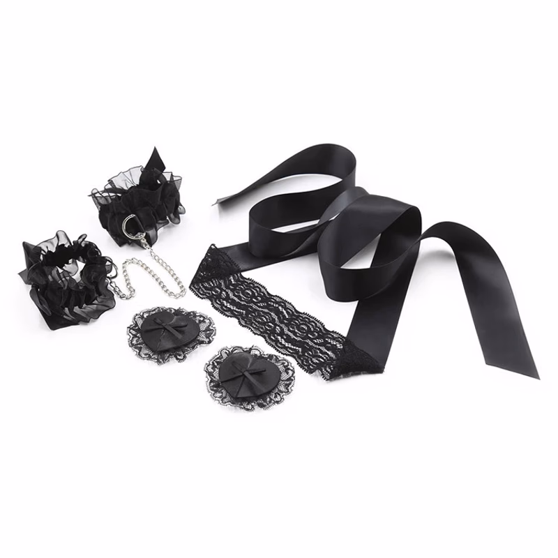 Blindfold Set, Black Lace Three-Piece Set