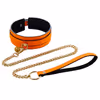 Orange leather neck warmer with bells and chains - glow-in-the-dark