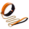 Orange leather neck warmer with bells and chains - glow-in-the-dark