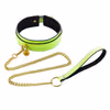 Green glow-in-the-dark leather neck warmer with bells and chains