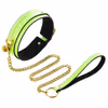 Green glow-in-the-dark leather neck warmer with bells and chains