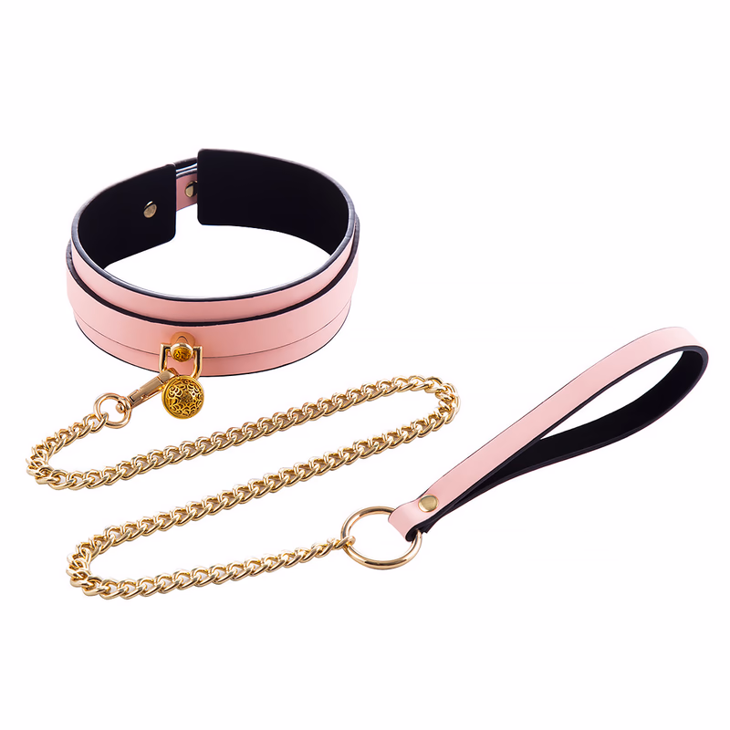 Pink glow-in-the-dark leather neck warmer with bells and chains