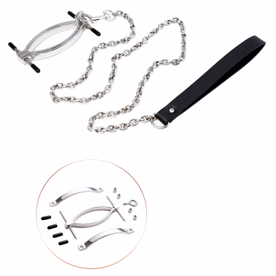 Metal labia clips, clitoral stimulation