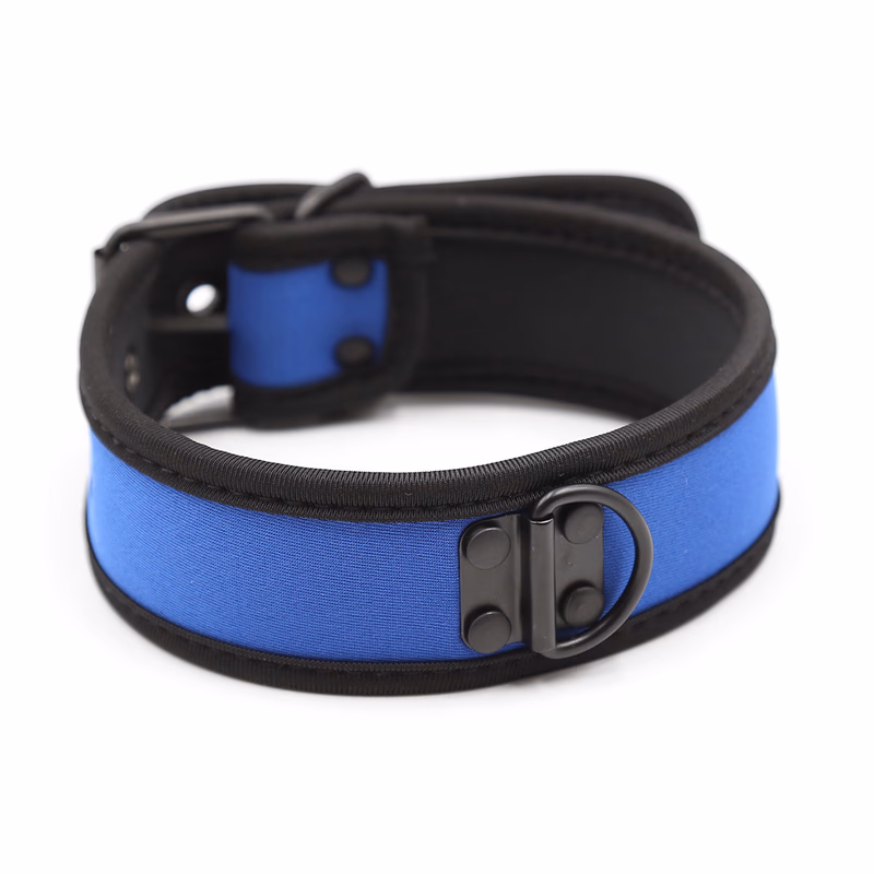 Leather collar, blue (chain not included)