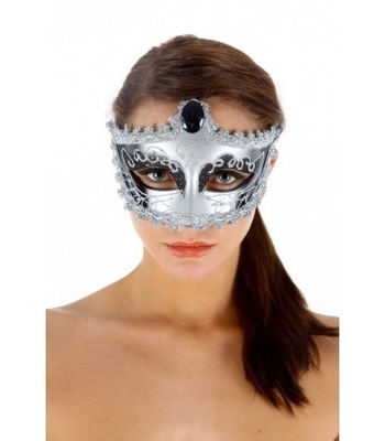 Silver Color Rigid Plastic Mask With Satin Ribbon For Festival Party Decoration