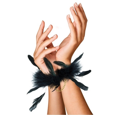 Luxury Black Color Feather Handcuffs Feather Menottes BDSM Toy With Metal Chain