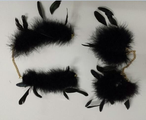 Luxury Black Color Feather Handcuffs Feather Menottes BDSM Toy With Metal Chain