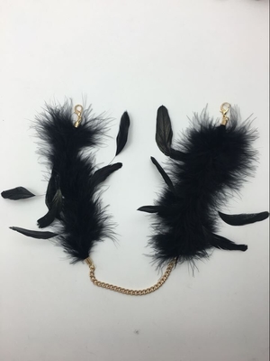 Luxury Black Color Feather Handcuffs Feather Menottes BDSM Toy With Metal Chain