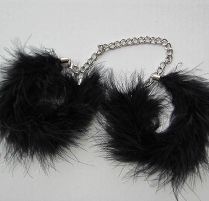 Luxury Black Color Feather Handcuffs Feather Menottes BDSM Toy With Metal Chain