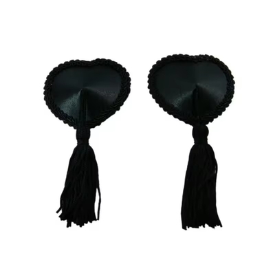 Reuseable Silicone Black Heart Lines Nipple Pasties With Tassles Nipple Decoration Accessories