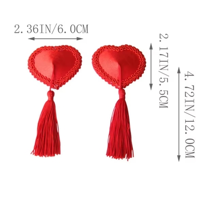 Reuseable Silicone Black Heart Lines Nipple Pasties With Tassles Nipple Decoration Accessories
